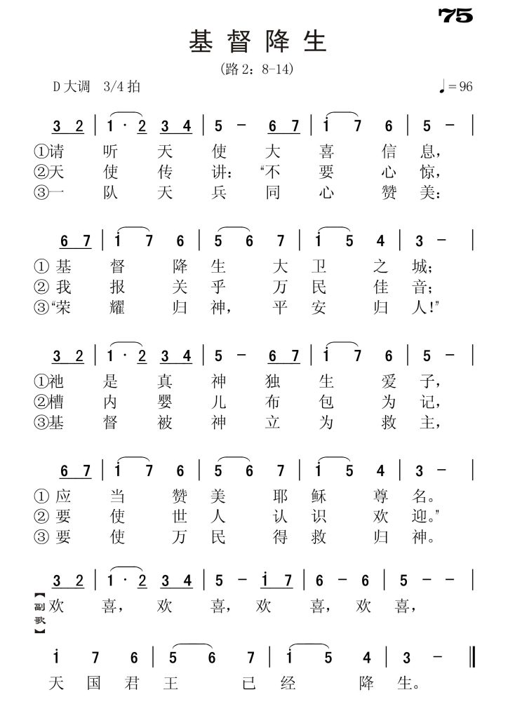 075基督降生-简谱单声部