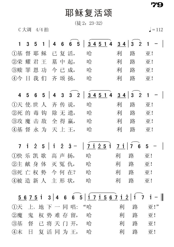 079耶稣复活颂-简谱单声部